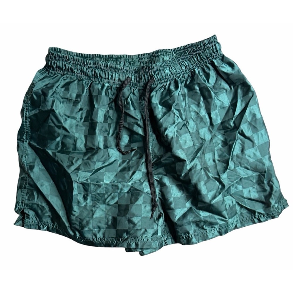 Vintage Jerzees Green Checker Swim Trunks Shorts Men's Medium‎ Nylon Retro